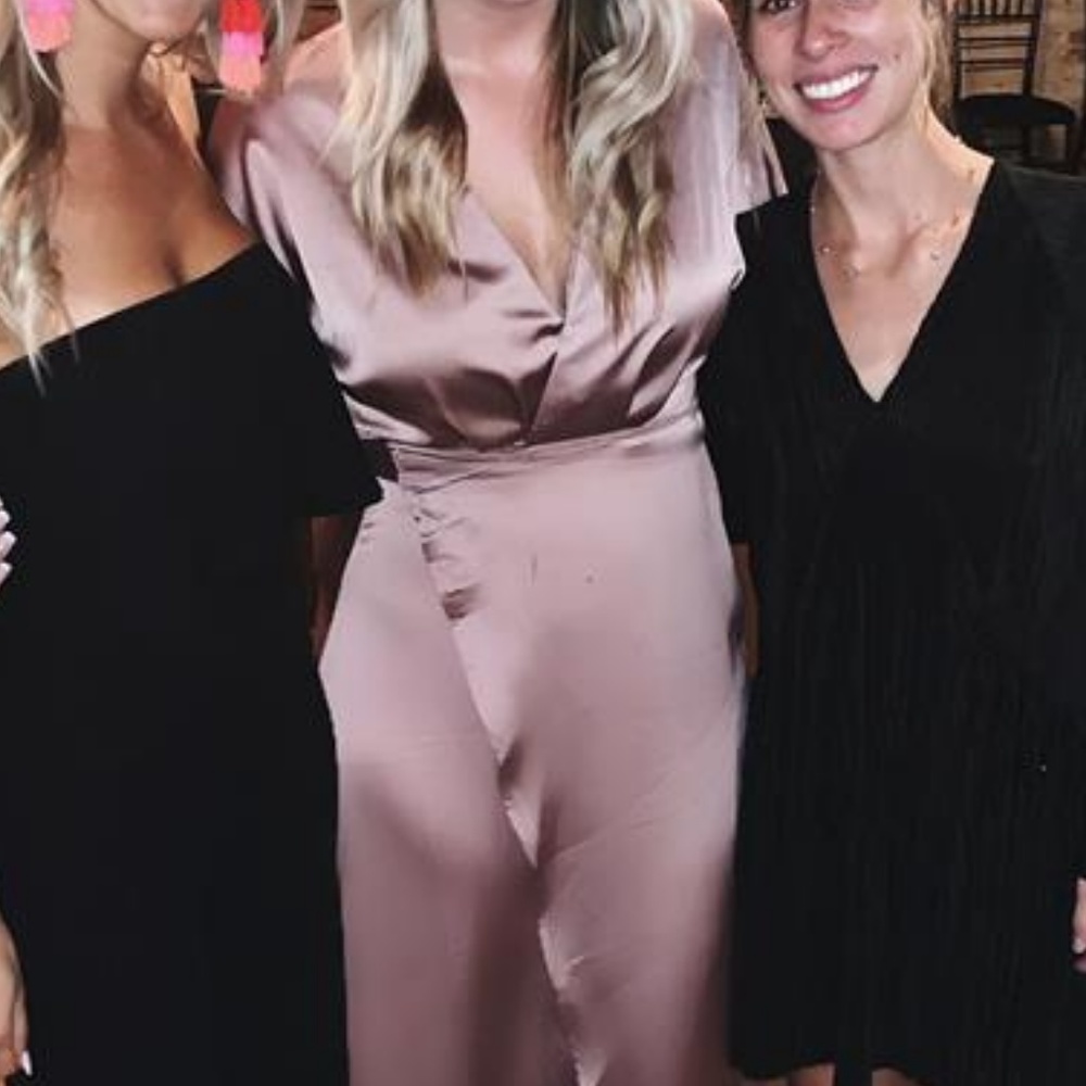 Mauve Boohoo Silk Wrap Dress with Slit